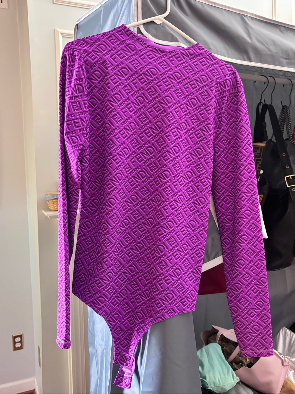 Fendi & Skims Purple Logo-Embossed Long-Sleeve Bodysuit